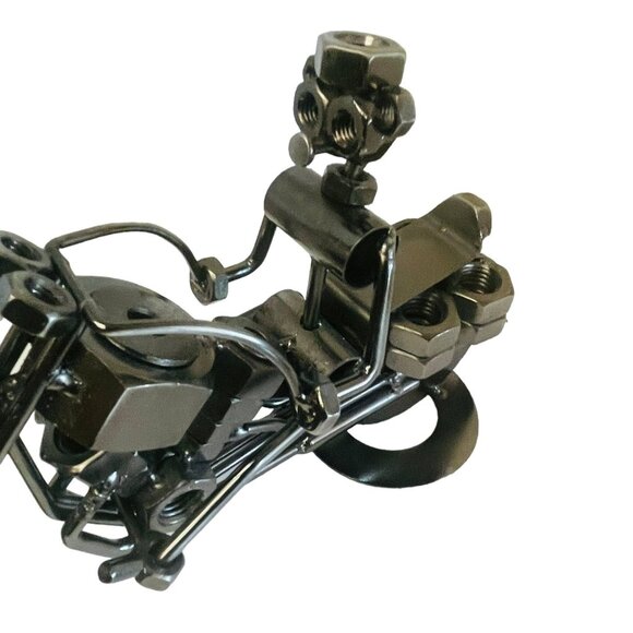 Handcrafted Welding Artwork Metal Motorcycle Sculpture Black Bolts Wrought Iron - Picture 5 of 8